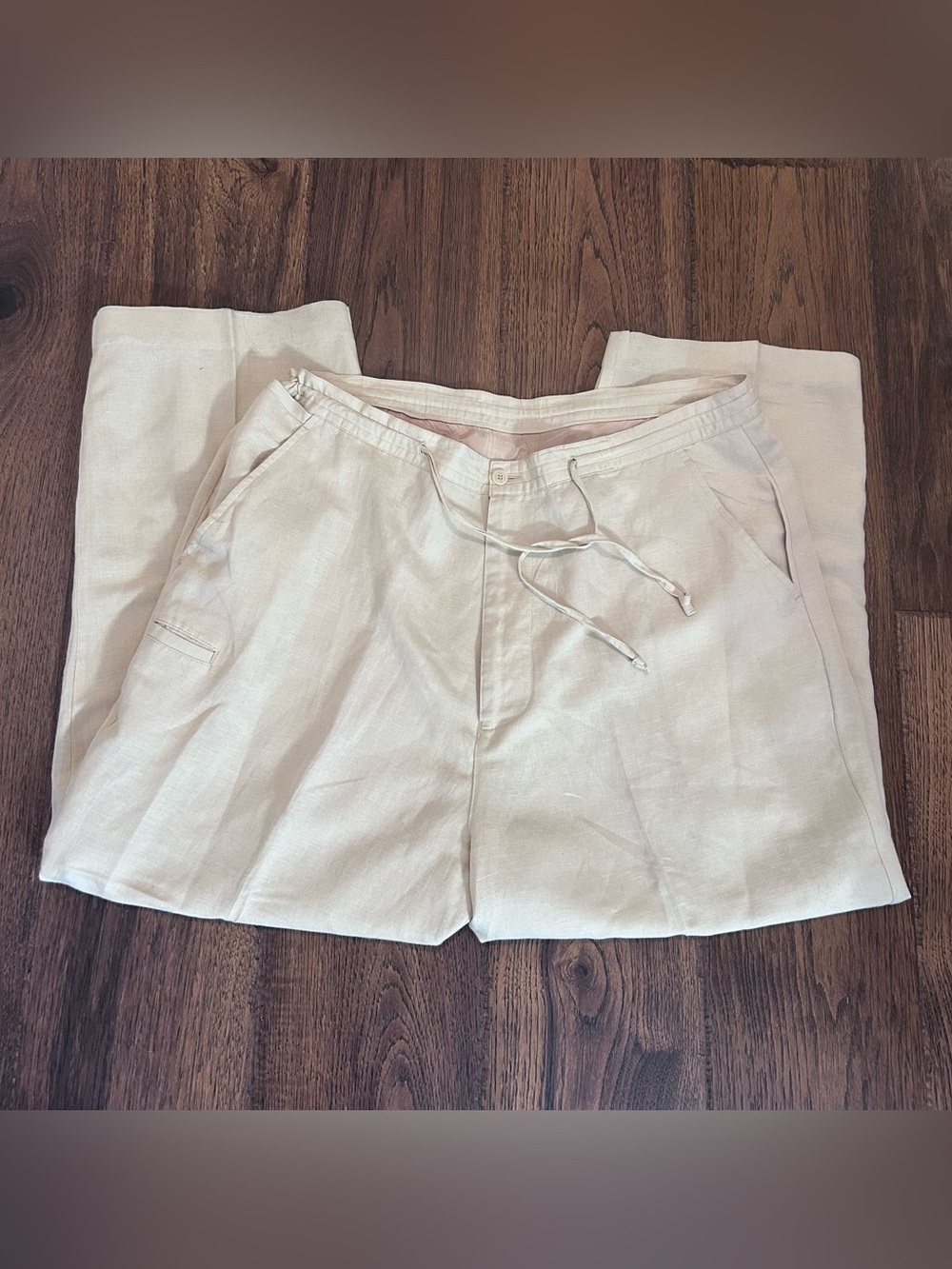LINEA UOMO Sz 40x30 Linen Blend EUC Lined Trouser Pants Beige Resortwear Beach